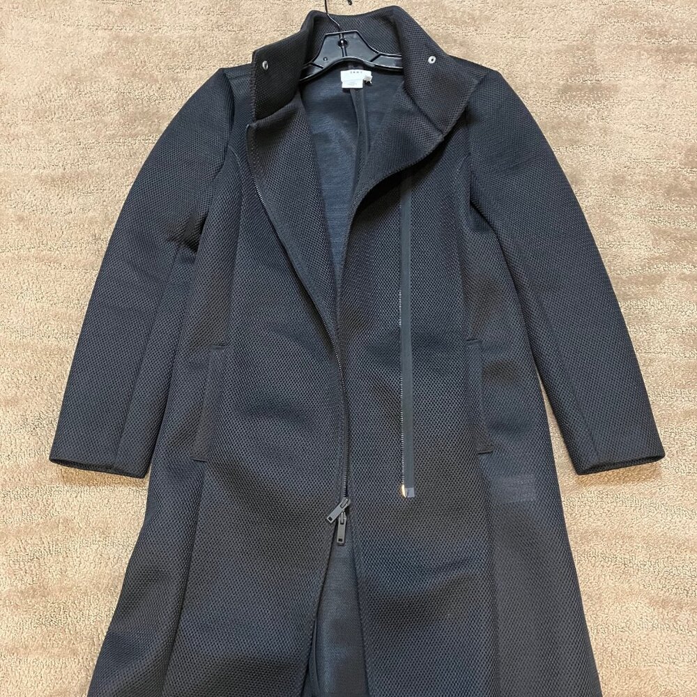 DKNY Black Long Mesh Zip Up Coat Size XS